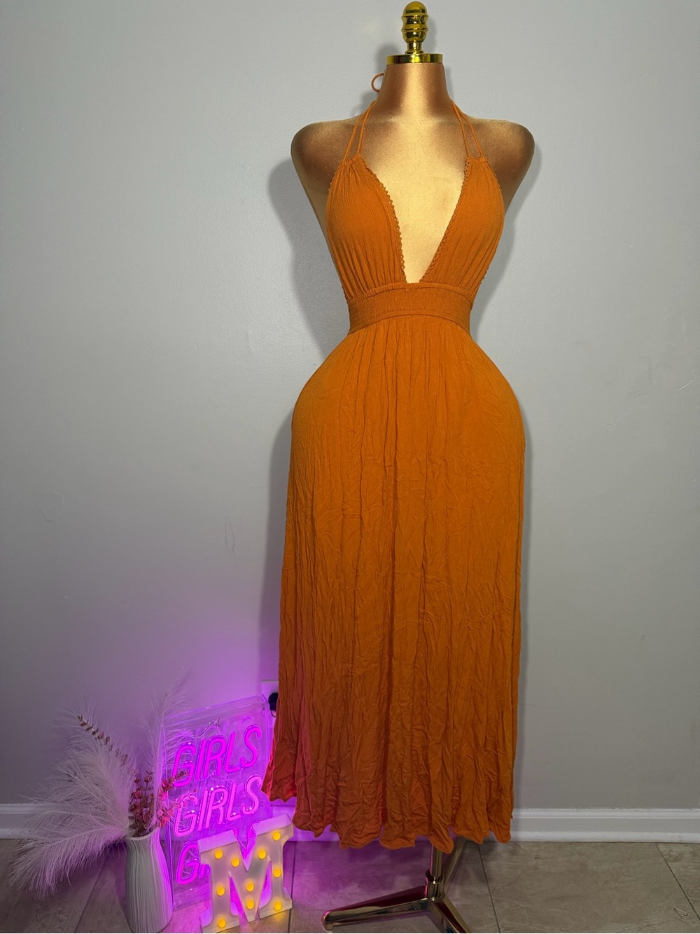 Forever 21 Orange Halter Midi Dress